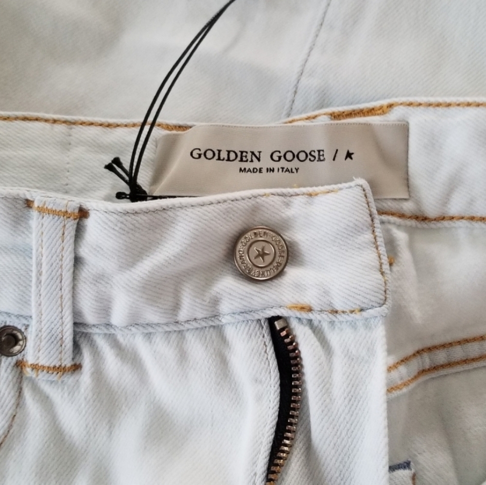 Golden Goose High Rise Boot Cut Jeans Light Wash Bleached Blue Size 28 - Picture 7 of 10